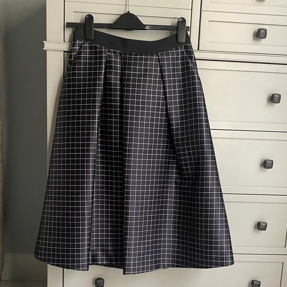 Ted Baker London Black Windowpane A-Line Midi Skirt
